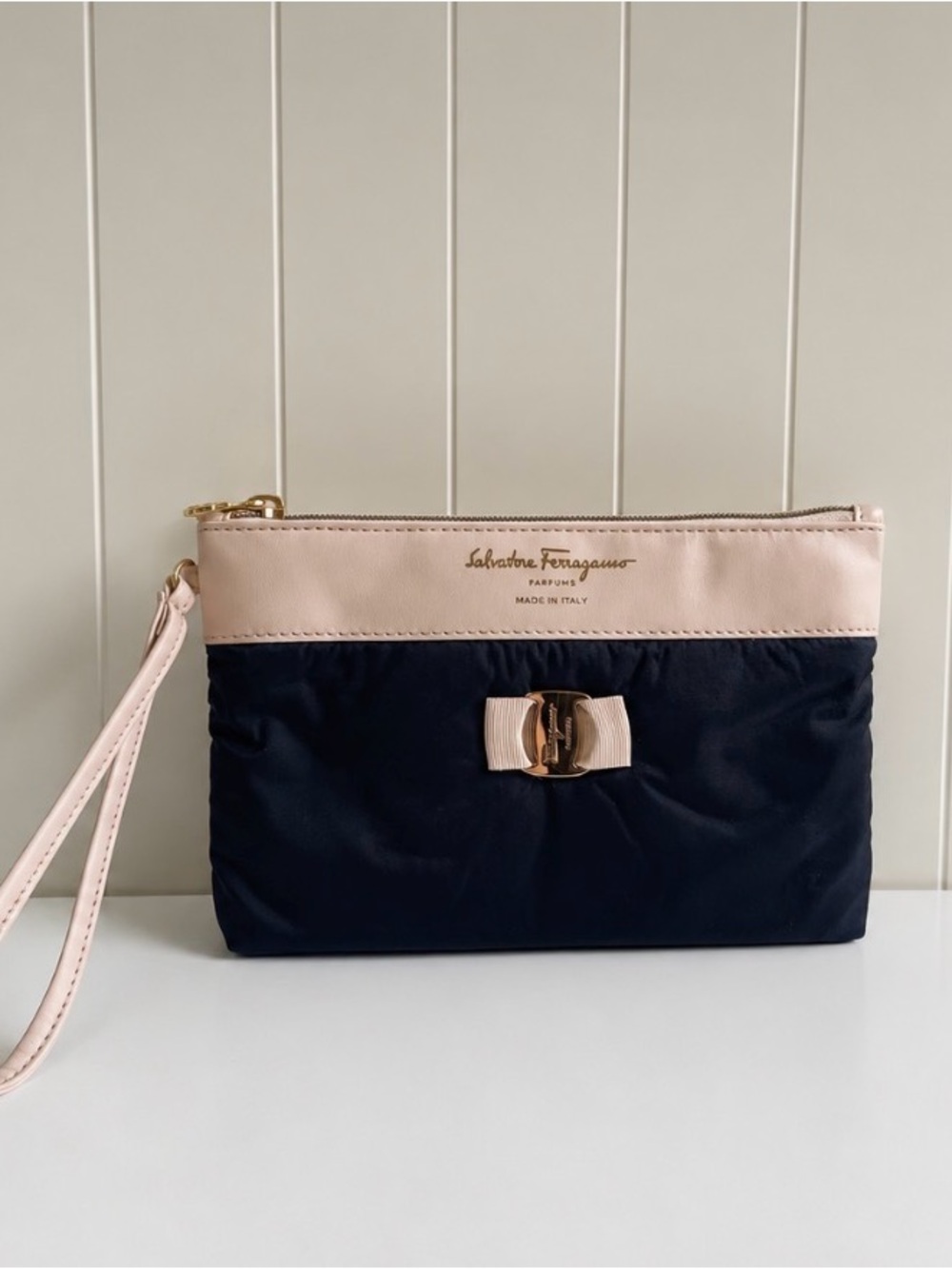 Salvatore Ferragamo Parfums Vara Bow Wristlet Cosmetic Pouch Made in Italy